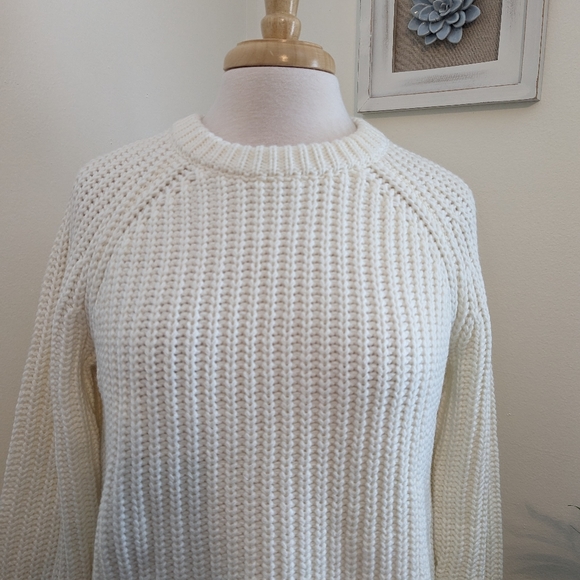 Moon River | Anthropologie Fringe Chunky Knit Sweater Cream Medium - Picture 2 of 8